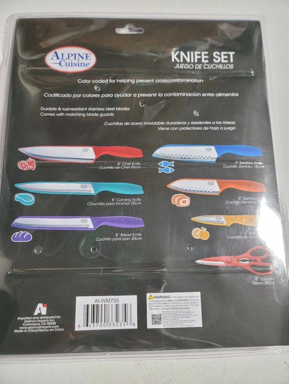 7-Piece Colorful Knife Set with Red Kitchen Shears